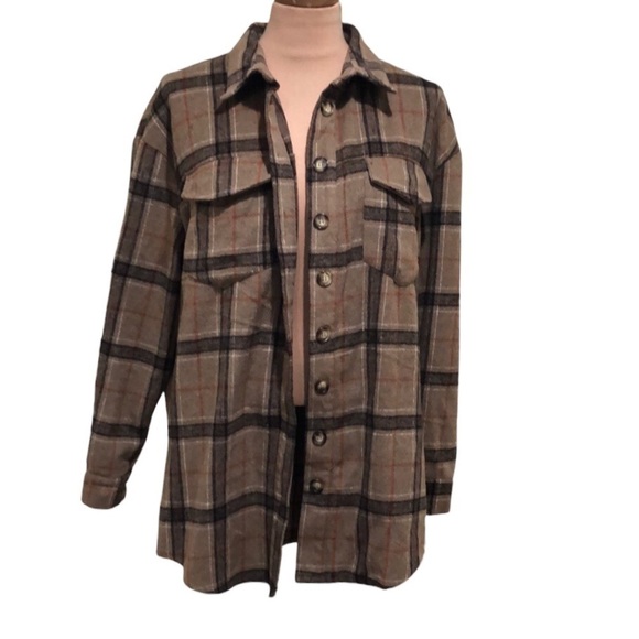 Missguided Shacket Shirt Jacket Size 4 Brown Plaid - Picture 1 of 9